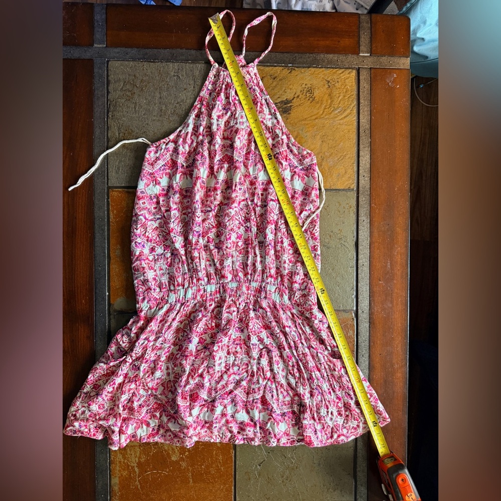 Free people xs batik print pinks drop waist dress vacation cruise sleeveless